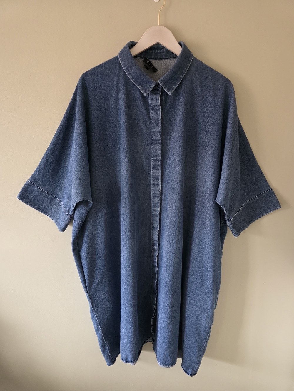 COS L Quiet Luxury Euro Resortwear Lagenlook Oversized Chambray Shirt Dress